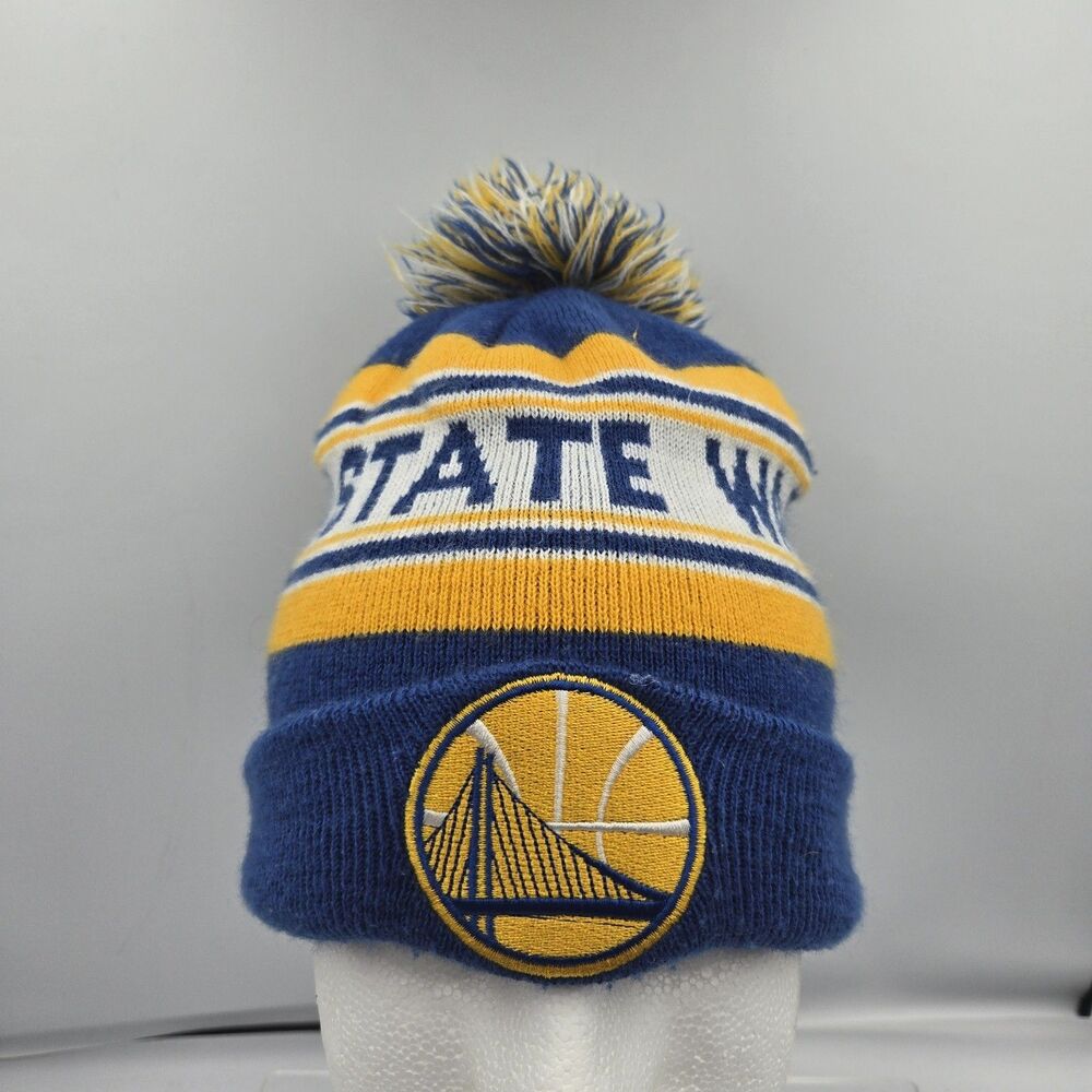 Adidas Golden State Warriors Pom Beanie Hat NBA Youth Cap Blue Yellow One Size